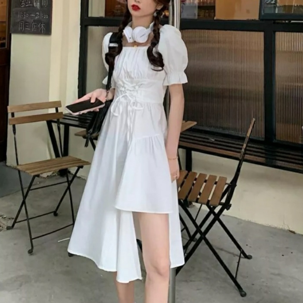 Asymmetrical white corset dress